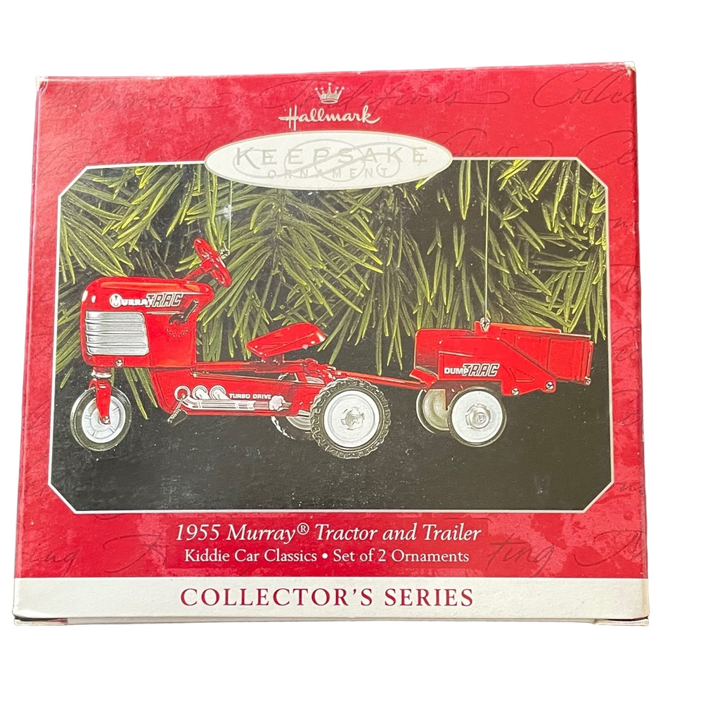 HALLMARK 1955 Murray Tractor and Trailer Red White Ornament